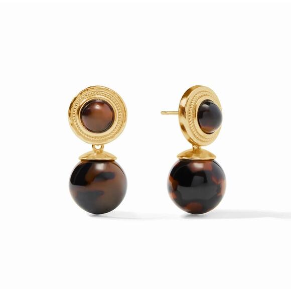 Julie Vos Brown Tortoiseshell 24K Gold Plate Polished Acrylic Madison Earring - Picture 1 of 5